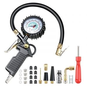 Numérique Manomètre Pression Pneu Jauges de Pression des Pneus Multifonctionnelle Pistolet de Gonflage Manometre avec 24 Accessoires Buses Divers et