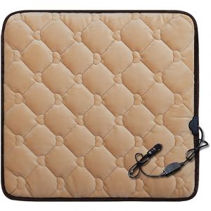 Jeffergarden Coussin chauffant carr&eacute; pour si&egrave;ge auto avec housse en peluche, coussin de si&egrave;ge chauffant 12 V