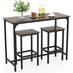 Costway - Table Bar avec Tabouret, Table de Cuisine 2 Personnes pour Petit Espace, Repose-Pied, Mange Debout avec Tabouret, Bar Cuisine &Eacute;troit 120 x
