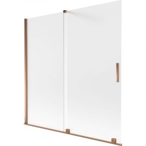 Mexen - Paroi de baignoire Velar &agrave; 2 vantaux coulissants 160 x 150 cm, givr&eacute;, or rose - 896-160-000-31-60