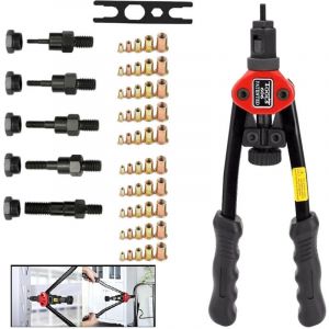 Riveteuse Manuelle, Pince &agrave; Rivet Insert avec Mandrins M3 M4 M5 M6 M8 M&eacute;triques Interchangeables et &Eacute;crous 50 pi&egrave;ces, &Eacute;conomiser Effort