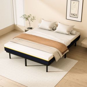 DEWINNER 140 x 200 cm Cadre de lit , 2 x 16 Lattes avec matelas m&eacute;moire de forme 17 cm et fibre de bambou charbon, 9 Pieds Inclus