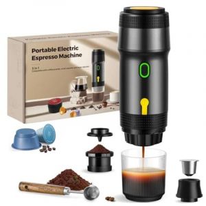Cafeti&egrave;re portable 3 en 1, 20 bars, extraction &agrave; 92 &deg;C, batterie 7500 mAh, chargement allume-cigare USB/12 V, machine &agrave; expresso pour capsules et