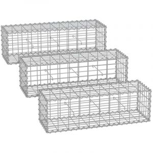 Gabion pour pierre cage en m&eacute;tal panier &agrave; pierre maille 5 x 10 cm galvanis&eacute; mur paterre d&eacute;coration de jardin 100 x 30 x 30 cm lot de 3 argent