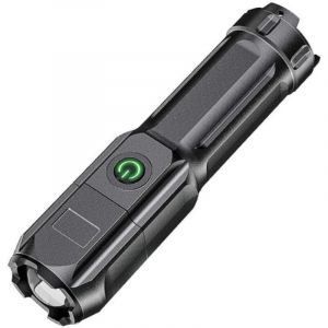 Lampe torche LED rechargeable avec zoom tactique de police super lumineuse (noir)