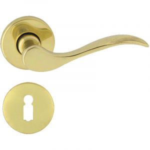 DOMINO Poign&eacute;e de porte VENUS R M1 BB Poign&eacute;e avec rosace BB pour cl&eacute; Laiton brillant