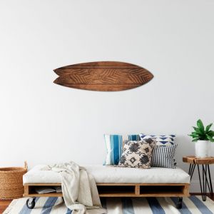 DECLINA, planche surf murale, impression sur Aluminium, D&eacute;coration moderne, surf d&eacute;co, Planche de surf d&eacute;co Feuille de Palmier , 100x30 cm