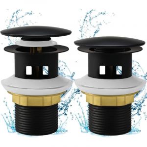 Bonde Lavabo Pop Up Noire Lot de 2 Bonde avec Trop Plein pour Vasque, Facile à Installer