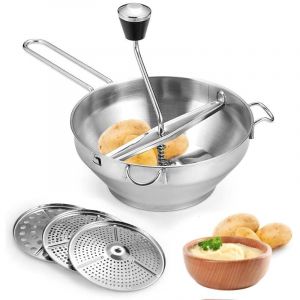 Applicable Moulin a Legumes Manuel, Moulin à Légumes en Acier Inoxydable avec 3 Couches de Tamis, moulin rotatif pour Passer les Fruits & Légumes,