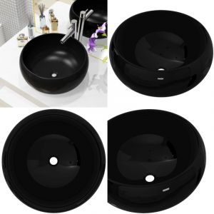 Vidaxl - Lavabo rond C&eacute;ramique Noir 40 x 15 cm - Lavabo C&eacute;ramique - Lavabo Rond - Lavabo Noir - Meuble Salle De Bain - &Eacute;vier Salle De Bain - Home &