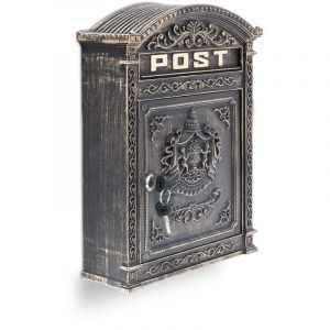Bo&icirc;te aux lettres murale vintage nostalgique fonte aluminium HxlxP 44,5 x 31 x 9,5 cm to&icirc;t rond, bronze - Relaxdays