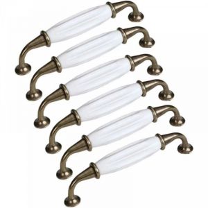 Lot de 6 Boutons de Porte en C&eacute;ramique Poign&eacute;e de Meuble Tiroir, Porcelaine Poign&eacute;e de Meuble de Cuisine de Porte d'Armoire 128mm