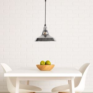 Suspension style r&eacute;tro industriel "MANACOR" avec d&ocirc;me en m&eacute;tal - Chrom&eacute;