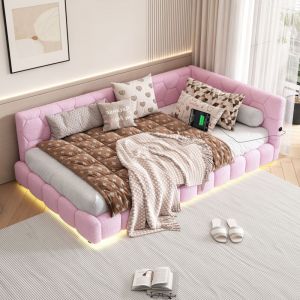 Méridienne, méridienne 90200cm, canapé-lit, lit avec sommier à lattes (sans matelas), lumière ambiante 16 couleurs, port usb, Type-C, matière