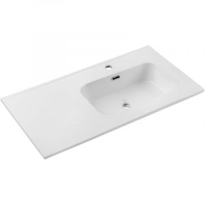 Vasque simple 90 cm avec plan int&eacute;gr&eacute; en c&eacute;ramique blanche brillante &ndash; Style contemporain et ergonomie optimis&eacute;e