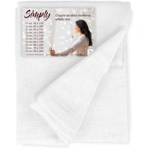 Paire de rideaux en verre modernes SIMPLY White - tissu boucl&eacute; polyester semi-transparent, ourlet tunnel LA PAIRE (2 RIDEAUX) CM. 90X150