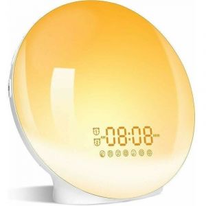 Eveil Lumi&egrave;re LED Radio R&eacute;veil Matin Lumineux Lampe de Chevet 20 Niveaux de Luminosit&eacute; Simulateur d'Aube et Cr&eacute;puscule 2 R&eacute;veils 7 Sons Naturels