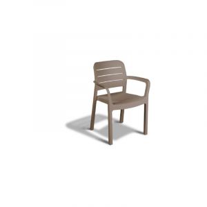 Fauteuil empilable Tisara en re'sine antichoc 58x53x83 cm cappuccino avec accoudoirs pour jardin exte'rieur
