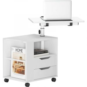 Soges - Table de chevet, table pour ordinateur portable, table de canapé en bois, hautement réglable avec plateau rotatif, convient pour lit, canapé,