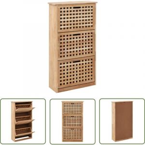 The Living Store Armoire à chaussures 55x20x104 cm Bois de noyer massif - Meuble Chaussure - Range Chaussures - Armoire Chaussure - Meuble Entrée