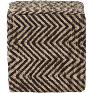 Homescapes - Pouf carr&eacute; Jute Motif chevron Noir et cr&egrave;me 36 x 36 x 38 cm