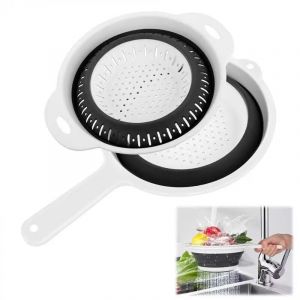 2 Pièces Passoire Pliable, Passoire Cuisine avec Poignées, Silicone, écologique et Non Toxique Passoire Retractable, Passoire Cuisine Pliable pour