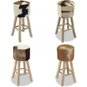 Tabouret de bar Cuir v&eacute;ritable et bois de teck solide - Tabouret De Bar - Chaise De Bar - Fauteuil De Bar - Mobilier Rustique - Cuir V&eacute;ritable - Home