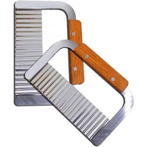 Coupe-frites, coupe-pommes de terre, outil de coupe ondul&eacute;, trancheuse &agrave; frites, lame en acier inoxydable, bois