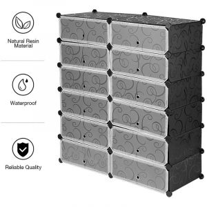 Etagère à Chaussures Meubles Armoires Chaussures Avec Portes Plastique, 12 Casiers Facile à Monter, Etagère de Rangement Pratique