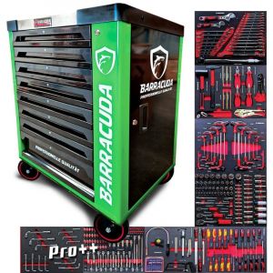 Servante d'atelier complète Barracuda Tools VERTE PRO++ 8 tiroirs 8 outillés - 4 roues, 2 freins - Chariot MECANICIEN, GARAGISTE
