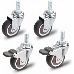 Roulettes pour Meubles, 2 Pièces Roulette Pivotante avec Frein + 2 Pièces Roulette Pivotante sans Frein, M10x25mm Universelles Roulettes pour