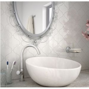 Carrelage mural fa&iuml;ence effet graphique SCALE ALHAMBRA arabesque 12x12cm Arabesque / Lanterne 12x12 cm Blanc - Brillant / Poli - bo&icirc;te de 0.43 m2