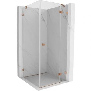 Mexen Lunar cabine de douche pivotante droite 80 x 80 cm, transparent, cuivre bross&eacute; - 834-080-080-65-00-P