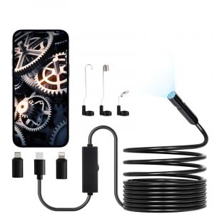 VEVOR Camera Endoscopique avec Cable Semi-rigide 5 m, Endoscope HD 1920p pour Android et iOS, avec 8 Lumieres LED Reglables, Zoom, Etanche IP67,