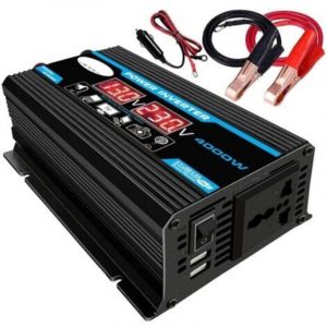 Convertisseur de puissance 4000 W 12 V vers 220 V/110 V pour voiture avec LED, adaptateur chargeur, double port USB, transformateur de tension &agrave; onde