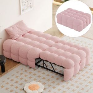 Dans Les Nuages - Lit gigogne 183 cm, Pouf Lit 2-en-1 avec Canapé-Lit Escamotable, Lit Simple en Tissu Teddy - Rose