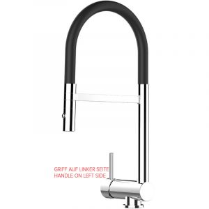 Robinet de Cuisine Mitigeur rabattable sous fenetre 60mm avec poign&eacute;e gauche chrome robinet bec noir orientable et douchette 2 jets detachable VIZIO