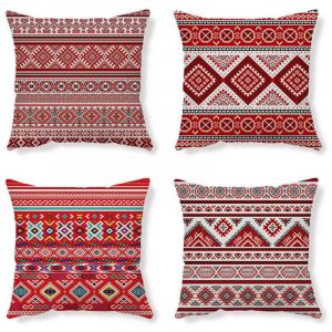Housses De Coussin Taie D Oreiller Coussin Ethnique Taie D Oreiller Rouge Housse De Coussin Abstrait Housse Coussin Lin Coussin Geometrique Taie