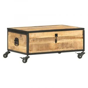 Table basse sur roulettes manguier massif clair Hirao