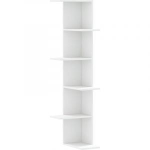 &Eacute;tag&egrave;re d'angle murale，&Eacute;tag&egrave;re flottante blanc 36,5x36,5x140 cm bois d'ing&eacute;nierie CFW65993