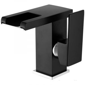 Choyclit - Led Cascade Robinet Lavabo Robinet Salle De Bain(Noir), Moderne Design Élégant Laiton Doré Mitigeur Lavabo, Eau Chaude Et Froide