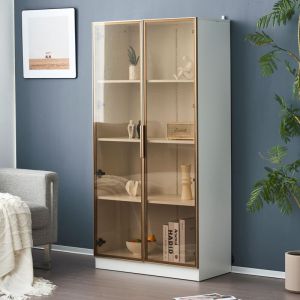 Okwish - Vitrine blanche en verre, armoire haute avec &eacute;clairage led et &eacute;tag&egrave;res mobiles, pour salon, cusine et salle de bain, 80x40x160 cm