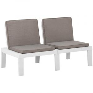 Banc de salon de jardin avec coussin-Banquette de jardin Plastique Blanc