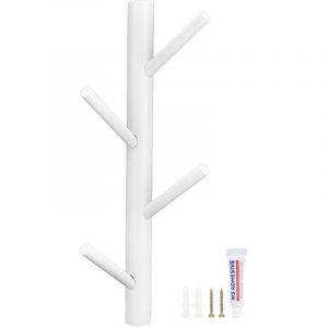 TONYSA Porte-manteau mural sans per&ccedil;age Porte-serviettes Porte-chapeaux en forme de branche d'arbre pour salon (blanc 4 crochets)