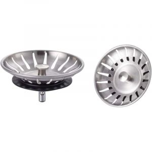 BOUCHON D'&Eacute;VIER EN ACIER INOXYDABLE (LOT DE 2) - Passoire d'&eacute;vier de cuisine universelle (diam&egrave;tre: 80 mm), bouchon d'&eacute;vier &agrave; 18 fentes