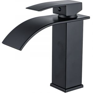 Linghhang - Robinet cascade laqu&eacute; noir &eacute;vier de comptoir chaud et froid armoire de salle de bain robinet monotrou robinet de lavabo cascade, robinet