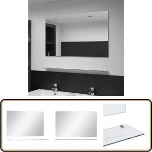 Miroir mural avec &eacute;tag&egrave;re 100x60 cm Verre tremp&eacute; - Miroir Mural - Miroir Avec &Eacute;tag&egrave;re - Miroir Salle De Bain - D&eacute;coration Murale - Meuble Salle De