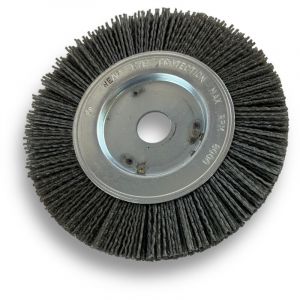 Brosse circulaire nylon Abrasif &oslash; 150 mm Epaisseur 1 rang Carbure de silicium Grain 80 Al&eacute;sage 20 mm + r&eacute;ducteur bague 16/12 mm Touret meuleuse
