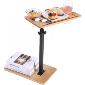 Decdeal - Table d'appoint, plateau de canapé, table de canapé réglable en hauteur avec support de téléphone rotatif, table d'appoint en forme de c