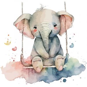 Lumaléa - Papier peint panoramique Enfants - Éléphant balançoire - 130 cm x 84 cm